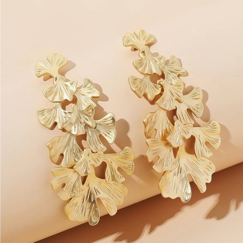 Gold Plated Ginko Leaf Statement Earrings